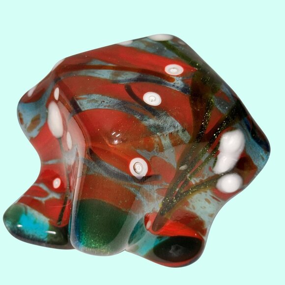 Handcrafted Multicolor Fused Glass Bowl With Abstract Design & Wavy Edges 3"x3"x - Picture 6 of 9